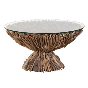 Mesa de Centro Redonda con Tapa de Cristal Mesa de Centro Redonda con Tapa de Cristal