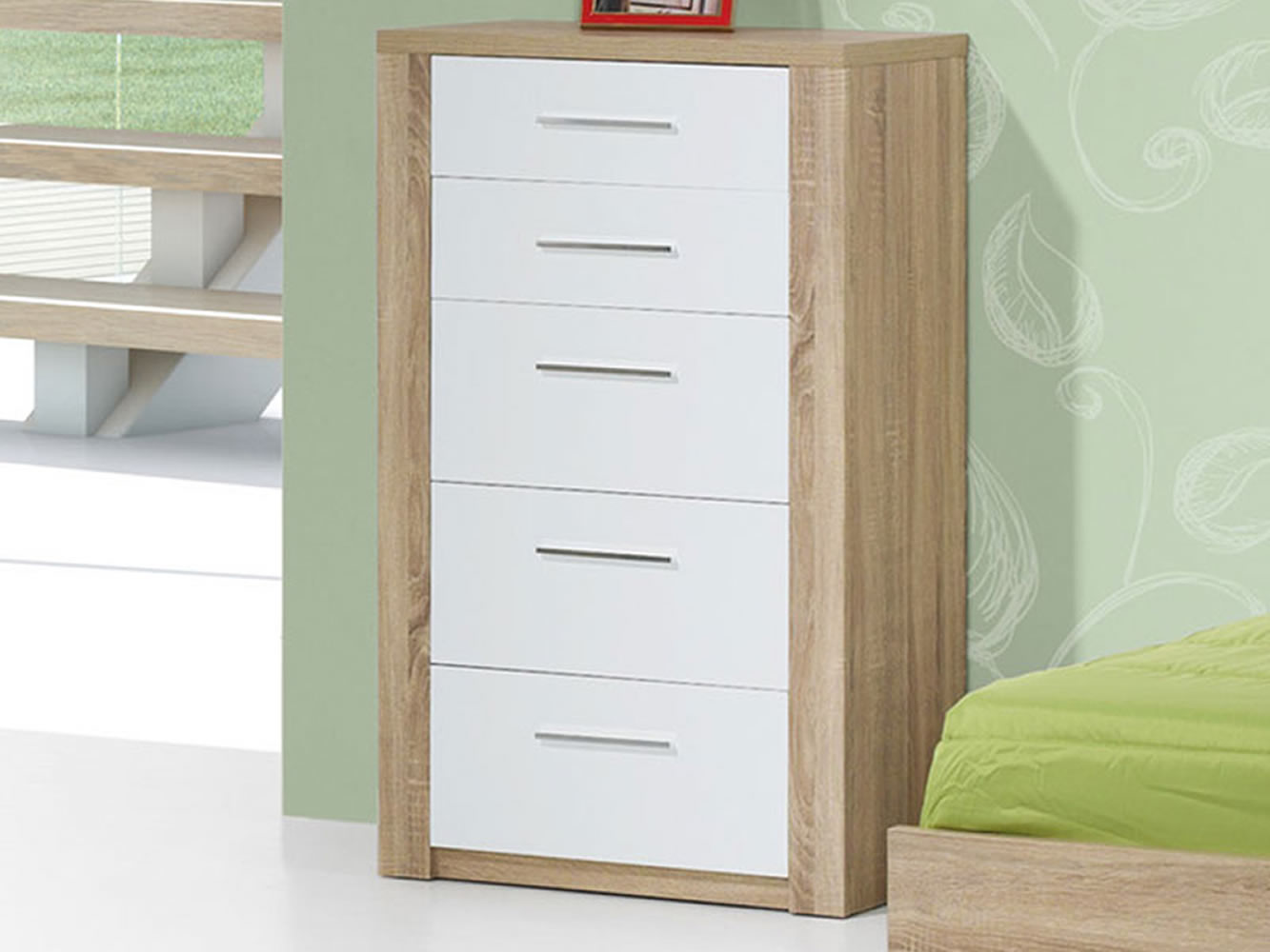 Camiseiro Como Carvalho Natura/Branco 5 gav. Camiseiro Como Carvalho Natura/Branco 5 gav.