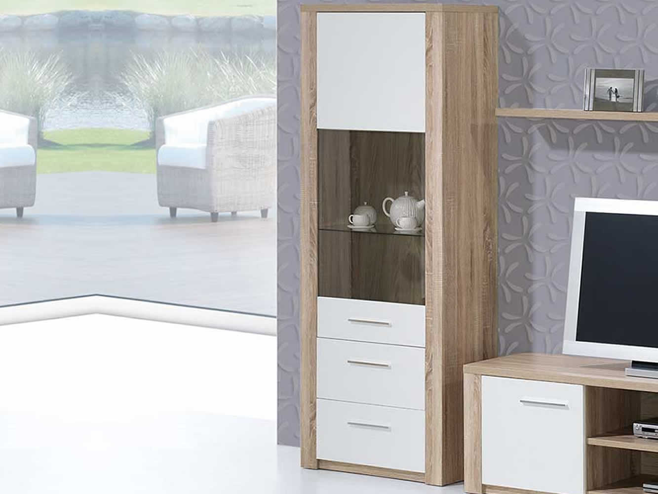 Como Natura Oak/White Glass Cabinet Como Natura Oak/White Glass Cabinet