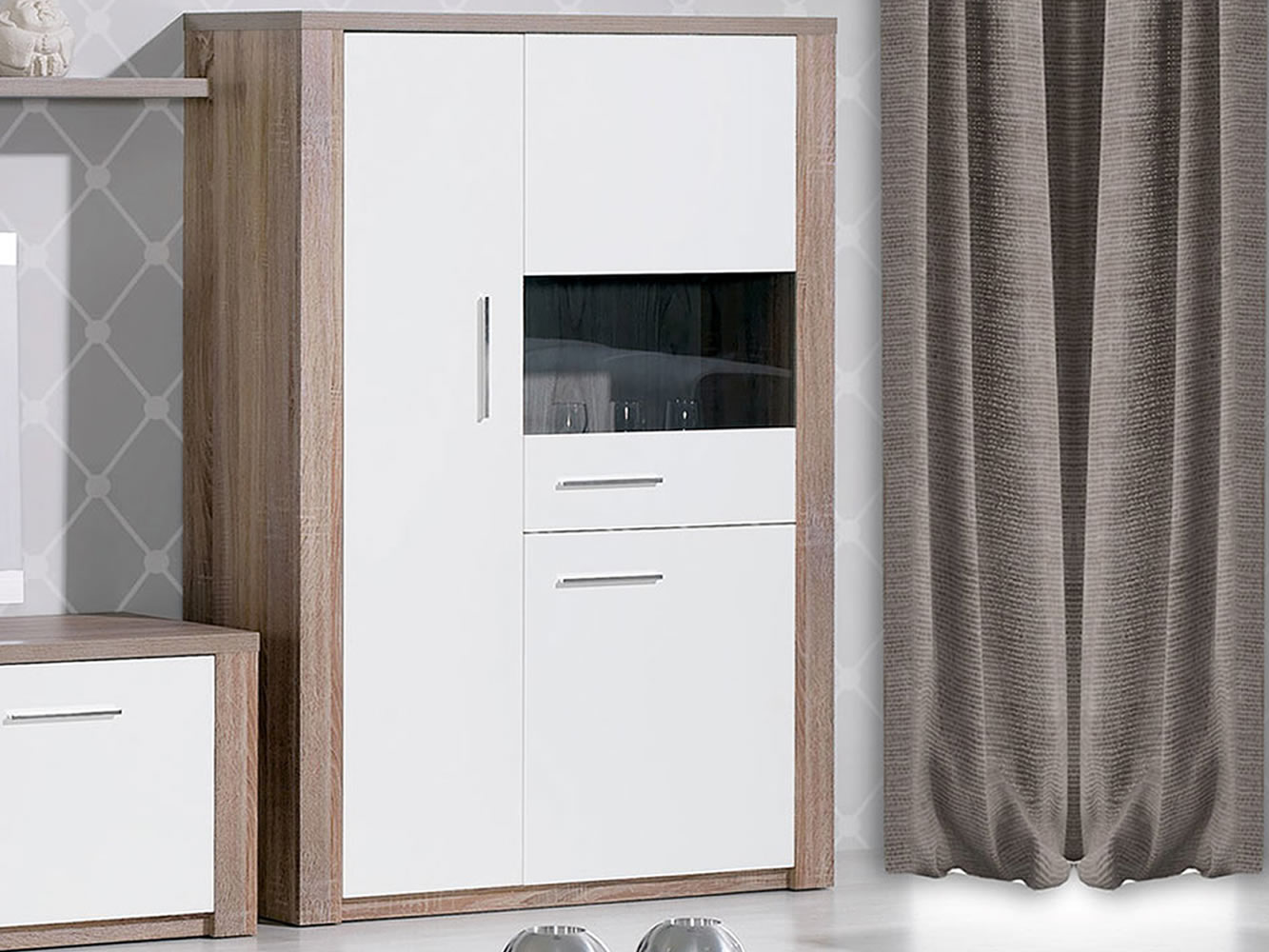 Meuble Bar Como Chêne Gris/Blanc