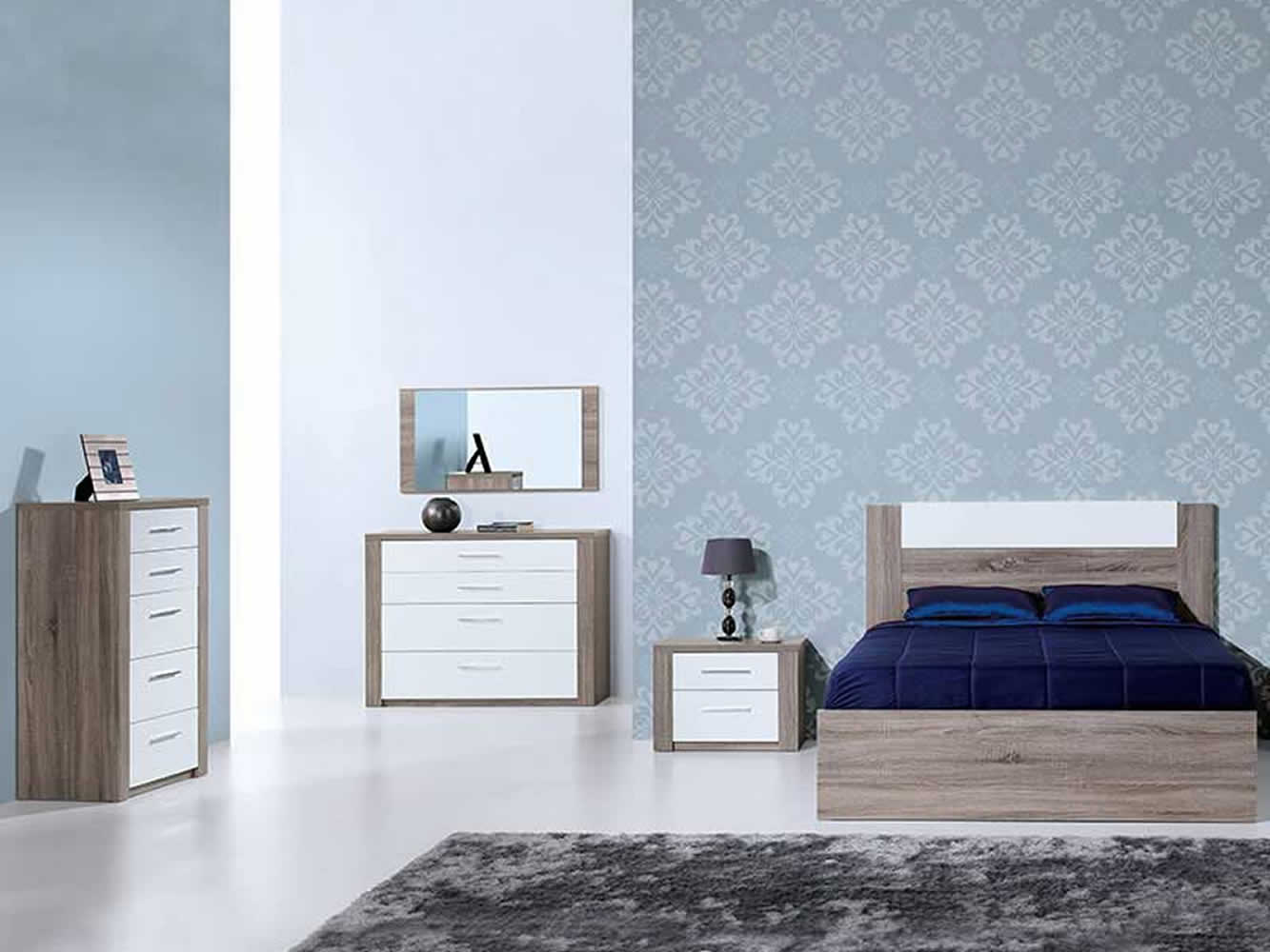 Commode Como Chêne Gris/Blanc 5 tir. Commode Como Chêne Gris/Blanc 5 tir.