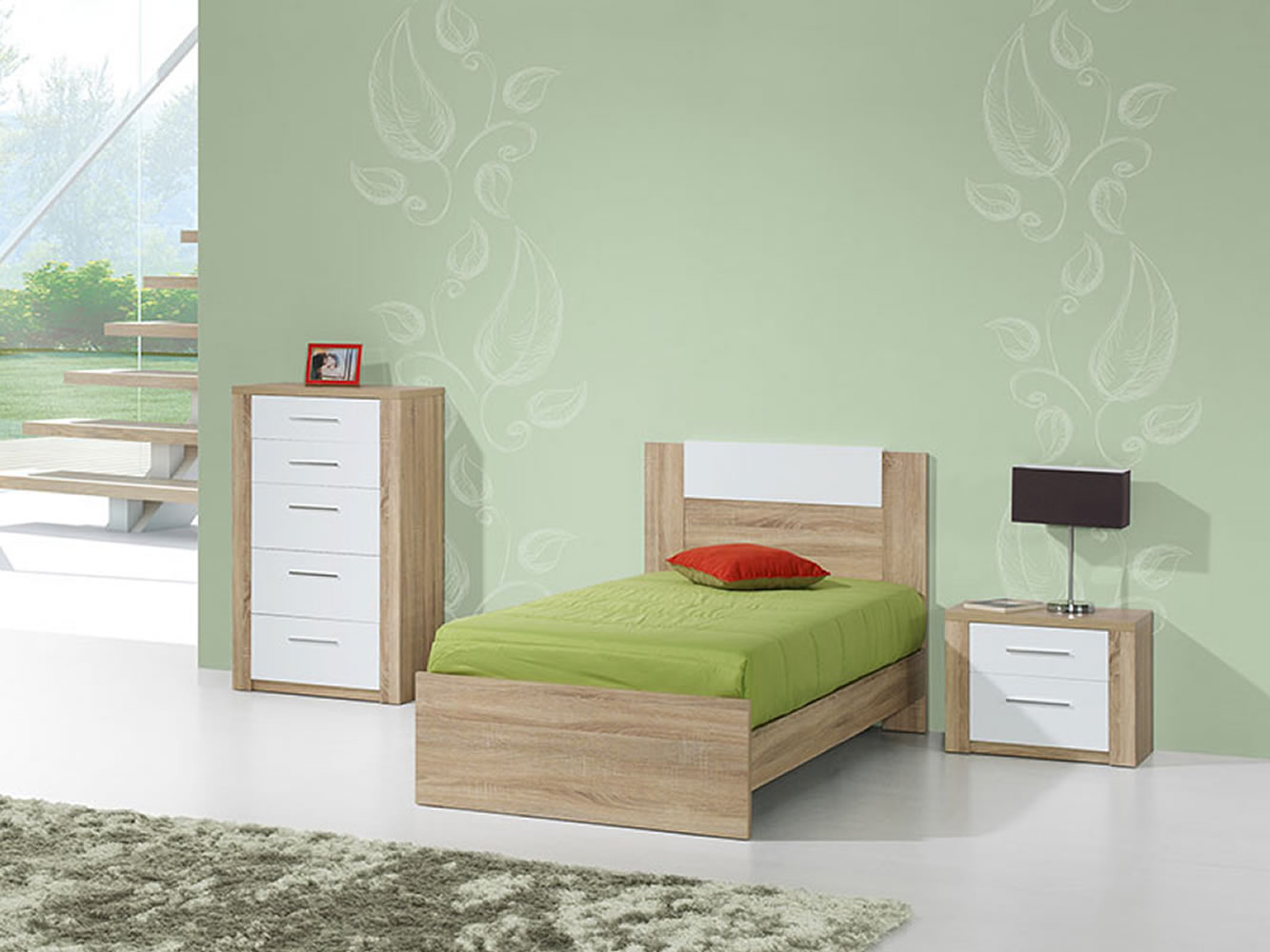 Lit Simple Como Chêne Naturel/Blanc